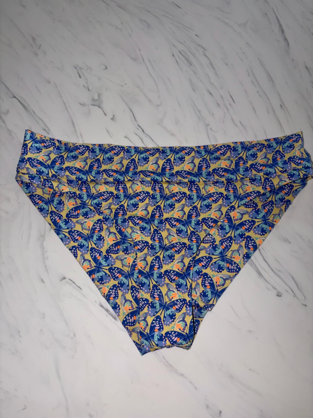 Frankies bikinis bottom butterfly print brief swim bathing suit l blue yellow